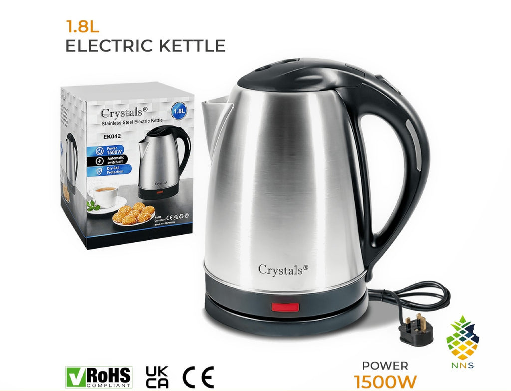 1.8L Stainless Steel Electric Kettle 1500W Fast Boil Cordless Auto Shut-Off UK