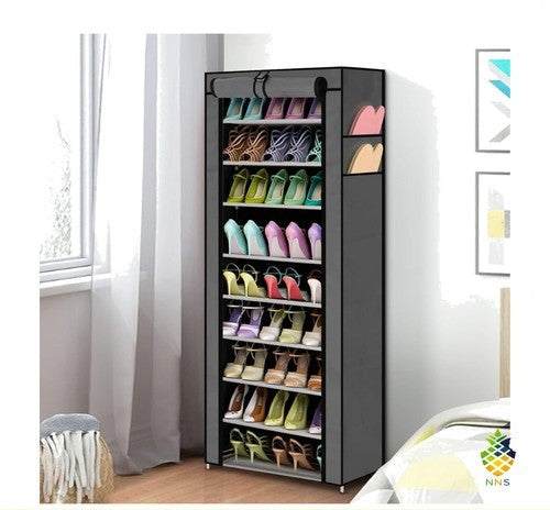 10-Tier Shoe Rack Storage Cabinet Dustproof Cover 27 Pairs Grey Stackable UK
