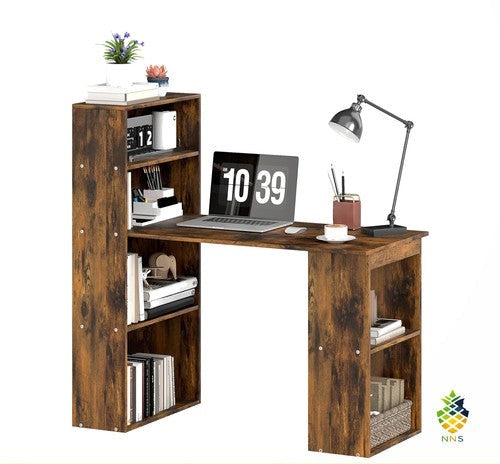 120cm Computer Desk with Bookshelf 6 Shelves Study Workstation Home Office UK