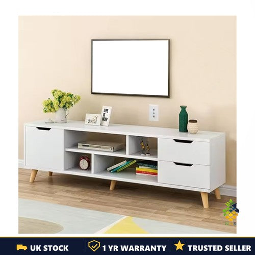 140cm TV Stand Cabinet Entertainment Unit Foldable Drawers Open Shelves UK