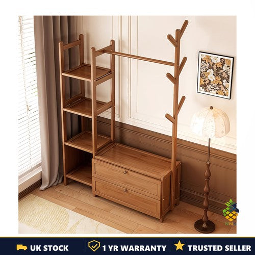 Floor Standing Coat Rack Hall Tree Storage Drawers Shelving 100x30x138cm UK