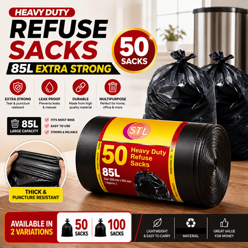 50 Heavy Duty Black Bin Liners Rubbish Bags Waste Garbage Sacks Strong UK