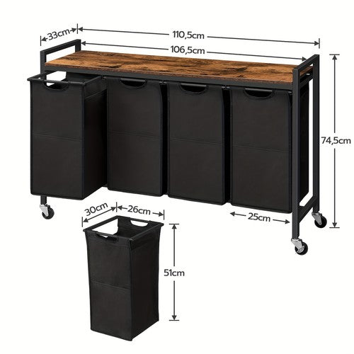 Laundry Basket Storage Cart with 4 Removable Oxford Bags Wheels Rolling Trolley