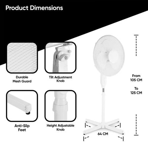 Premium 16" Pedestal Fan White Oscillating 3 Speed Quiet Adjustable Standing UK