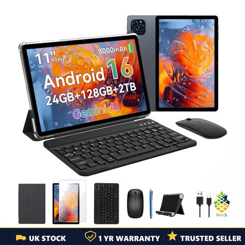 NNS 11in Android Tablet 24GB 128GB T615 5G WiFi 8000mAh FHD + Keyboard Stylus UK
