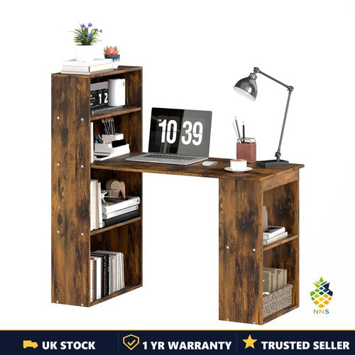 120cm Computer Desk with Bookshelf 6 Shelves Study Workstation Home Office UK