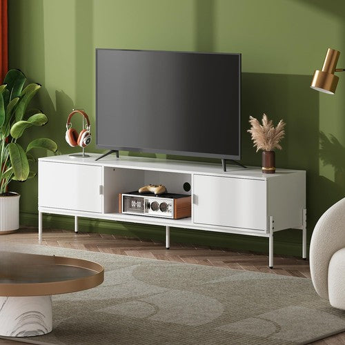 TV Stand Cabinet for TVs up to 65in Open Shelf 2 Cabinets 147x37cm Wooden Unit U