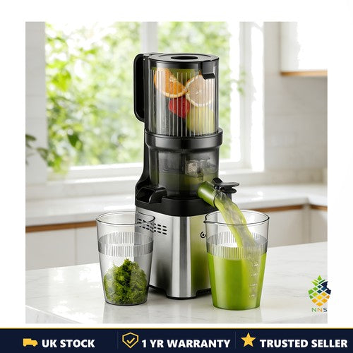 Cold Press Slow Juicer 110mm Wide Feed Chute Dual Filter Easy Clean 220-240V UK