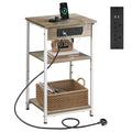 3-Tier Side Table with Charging Station End Table Adjustable Shelf Bedroom UK