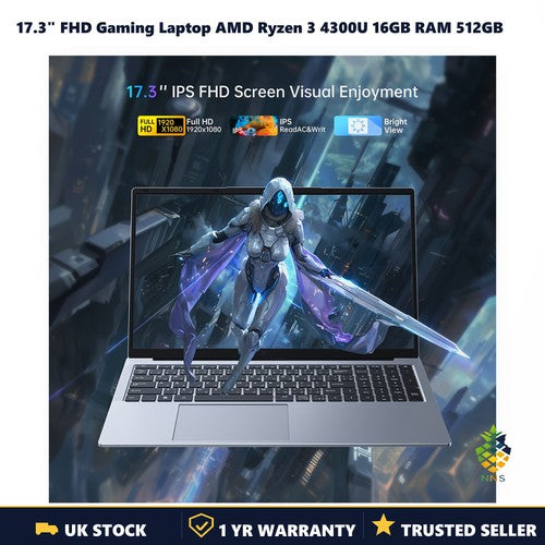 17.3" FHD Gaming Laptop AMD Ryzen 3 4300U 16GB RAM 512GB SSD Radeon Win 11 UK