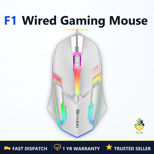 NNS F1 Wired 3-Key Gaming Mouse RGB Lighting Office PC Windows Plug & Play UK