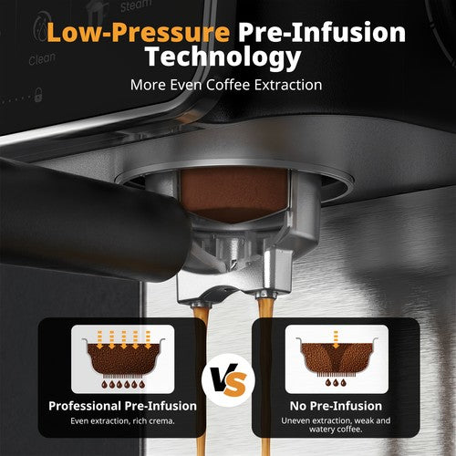 20 Bar Espresso Machine Steam Milk Frother Touch Screen 1.8L Latte Cappuccino UK
