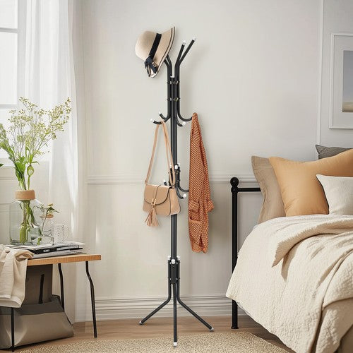 Coat Rack Stand 3-Tier 175cm Metal Coat Hat Stand 12 Hooks Hallway Bedroom UK