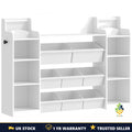 Storage Unit Bookcase 8 Fabric Bins Open Shelves Display Rack White UK