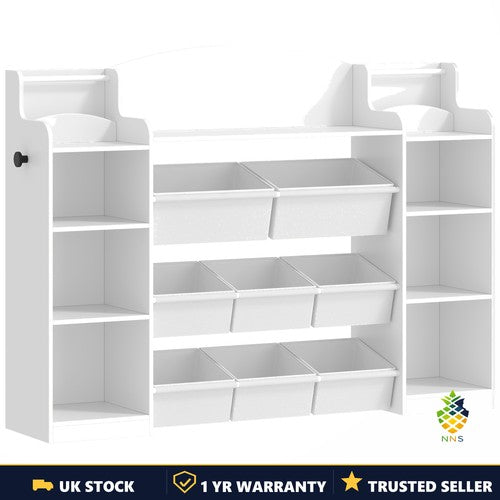 Storage Unit Bookcase 8 Fabric Bins Open Shelves Display Rack White UK