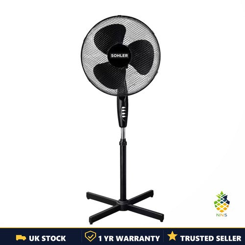 Premium 16" Pedestal Fan Black Oscillating 3 Speed Quiet Adjustable Standing UK