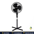 Premium 16" Pedestal Fan Black Oscillating 3 Speed Quiet Adjustable Standing UK