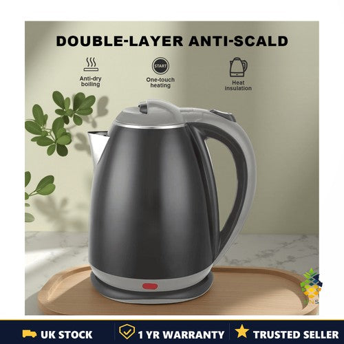 1.8L Stainless Steel Electric Kettle 1500W Cordless Fast Boil Double Wall UK