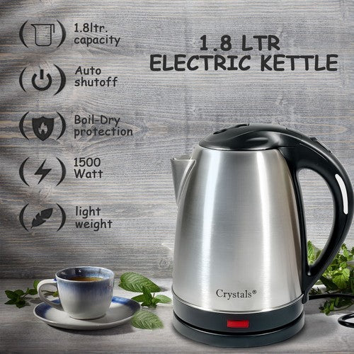 1.8L Stainless Steel Electric Kettle 1500W Fast Boil Cordless Auto Shut-Off UK