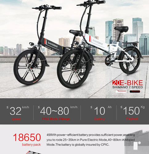 Samebike 20LVXD30-II 48V 10AH Electric Bike Folding E-Bike 250W Urban Long Range