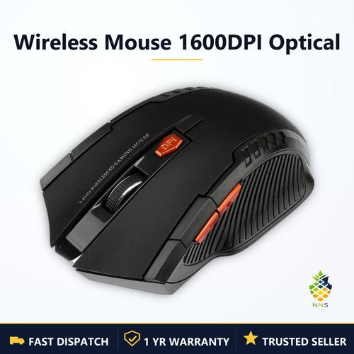 2.4G Wireless Black Mouse 1600DPI Optical 6-Button Gaming PC Plug & Play UK