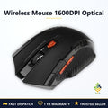 2.4G Wireless Black Mouse 1600DPI Optical 6-Button Gaming PC Plug & Play UK