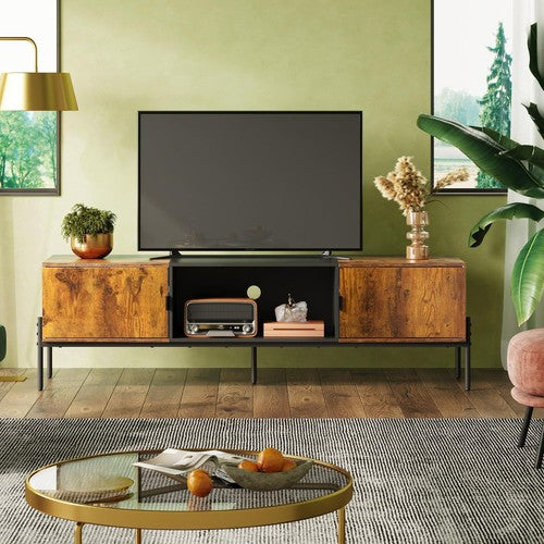 TV Stand Cabinet for TVs up to 65in Open Shelf 2 Cabinets 147x37cm Wooden Unit U