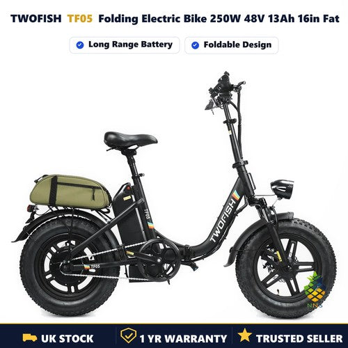 TWOFISH TF05 Folding Electric Bike 250W 48V 13Ah 16in Fat Tyre Adult E-Bike UK