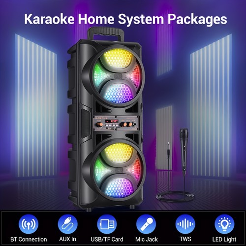 2800W Bluetooth Party Speaker Dual 6.5in Woofers Party Lights Karaoke Mic USB UK
