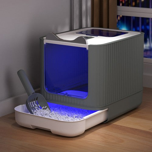 Hooded Cat Litter Box Large Tray with Drawer UV Sterilisation Deodorised UK