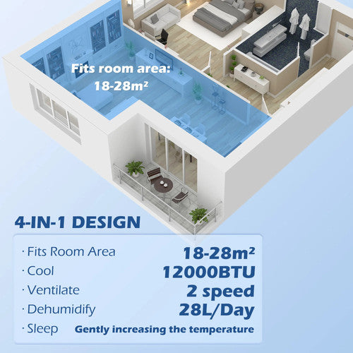 HOMCOM Portable 12000BTU Extra Cool Mobile Air Conditioner 24H Timer AC UK