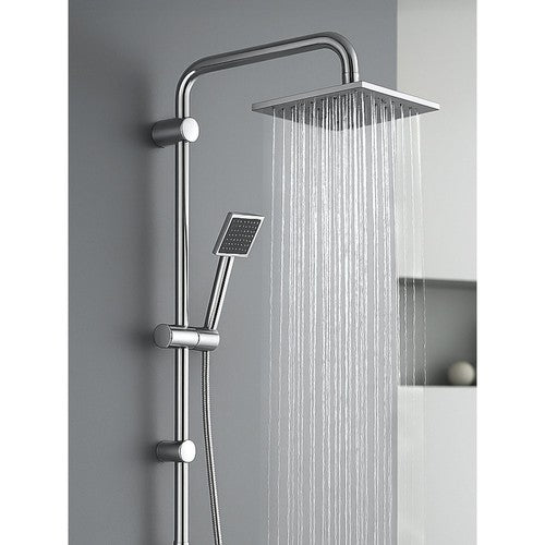 Shower Riser Kit Square/Round Mixer Set Bathroom Handheld + 8" Overhead Chrome