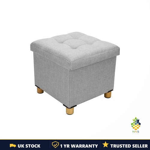 Folding Storage Ottoman Footstool Upholstered Storage Box 38x38x32cm Dark Grey