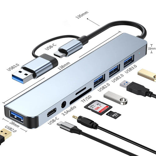 NNS 8-in-2 USB-C Hub Docking Station 4K Audio SD Multi-Port Type-C Adapter PC UK