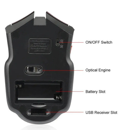 2.4G Wireless Black Mouse 1600DPI Optical 6-Button Gaming PC Plug & Play UK