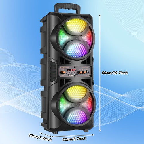 2800W Bluetooth Party Speaker Dual 6.5in Woofers Party Lights Karaoke Mic USB UK