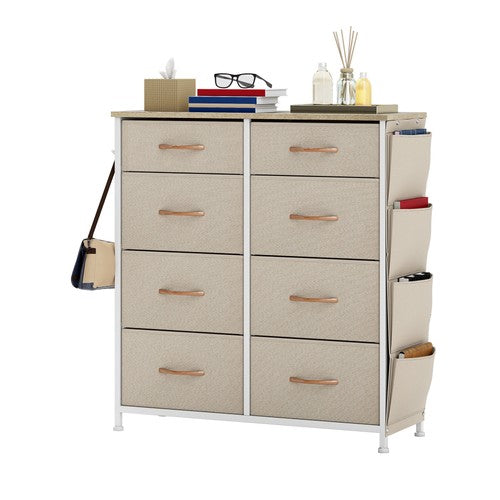 Chest of Drawers 8 Fabric Drawers Dresser Metal Frame Wood Top Bedroom UK