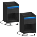Bedside Table LED Charging Drawer 2 USB 2 Sockets Set of 2 Black or White UK - Black