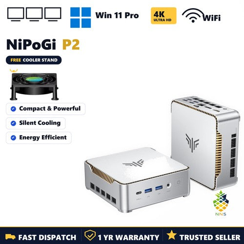 NiPoGi P2 Mini PC Ryzen 3 4300U 16GB RAM 512GB SSD Triple 4K Win 11 Pro 4 Core