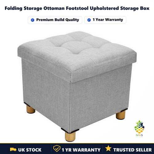 Folding Storage Ottoman Footstool Upholstered Storage Box 38x38x32cm Dark Grey