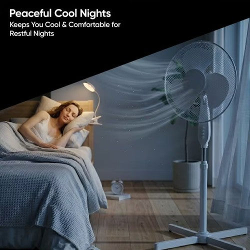 Premium 16" Pedestal Fan White Oscillating 3 Speed Quiet Adjustable Standing UK