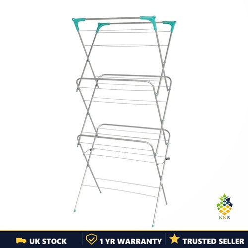 Clothes Airer Foldable Alloy Steel 15m 15kg Corner Hooks Sock Dryer Grey UK