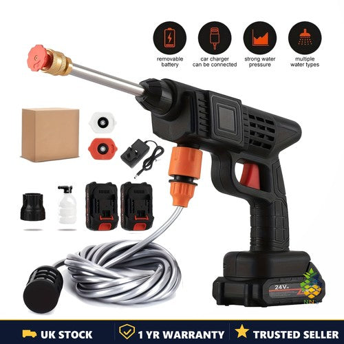 Cordless Pressure Washer 3000PSI 24V 2 Batteries Portable Power Jet Wash Car UK