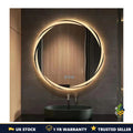 Round LED Bathroom Modern Vanity Mirror 2 Sizes Fogless 3 Colors Lights Silver