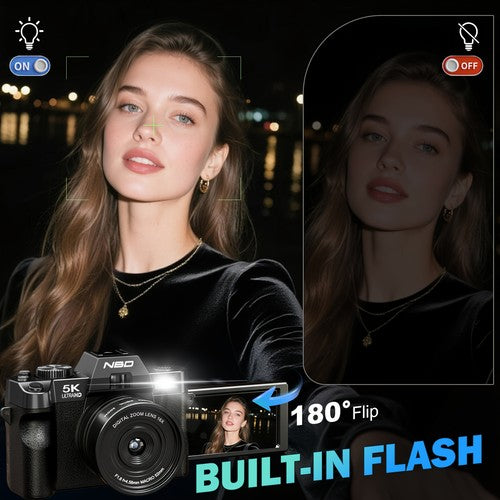 NBD Digital Camera 5K 64MP 16X Zoom WiFi Flip Screen Camcorder Vlogging YouTube