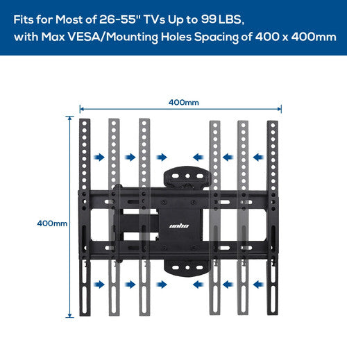 unho UH2377-RBS Tilting Swivel TV Wall Bracket Mount 32-55 Inch UK 30kg - black