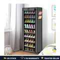 10-Tier Shoe Rack Storage Cabinet Dustproof Cover 27 Pairs Grey Stackable UK