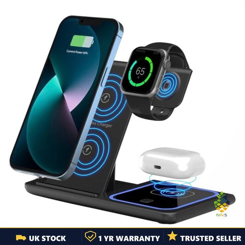 3-in-1 Wireless Charging Station Foldable Qi Charger Phone Watch Earbuds USB-C U