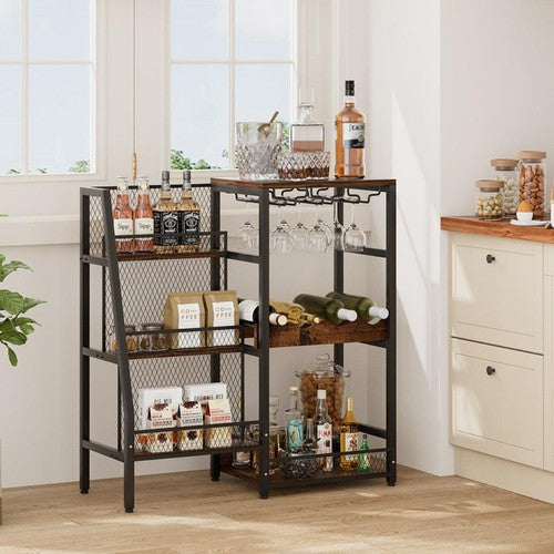 Wine Bottle Rack 3-Tier Trapezoidal Display Cabinet Glass Holder 77.5x30x81cm UK