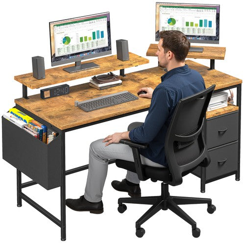 Gaming Desk 120cm with Drawers Reversible Computer Desk Dual Monitor Stands UK